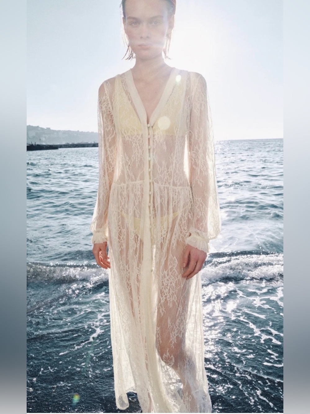 NWT Zara Women’s Long Lace Dress Small Oyster White 6895/089/251